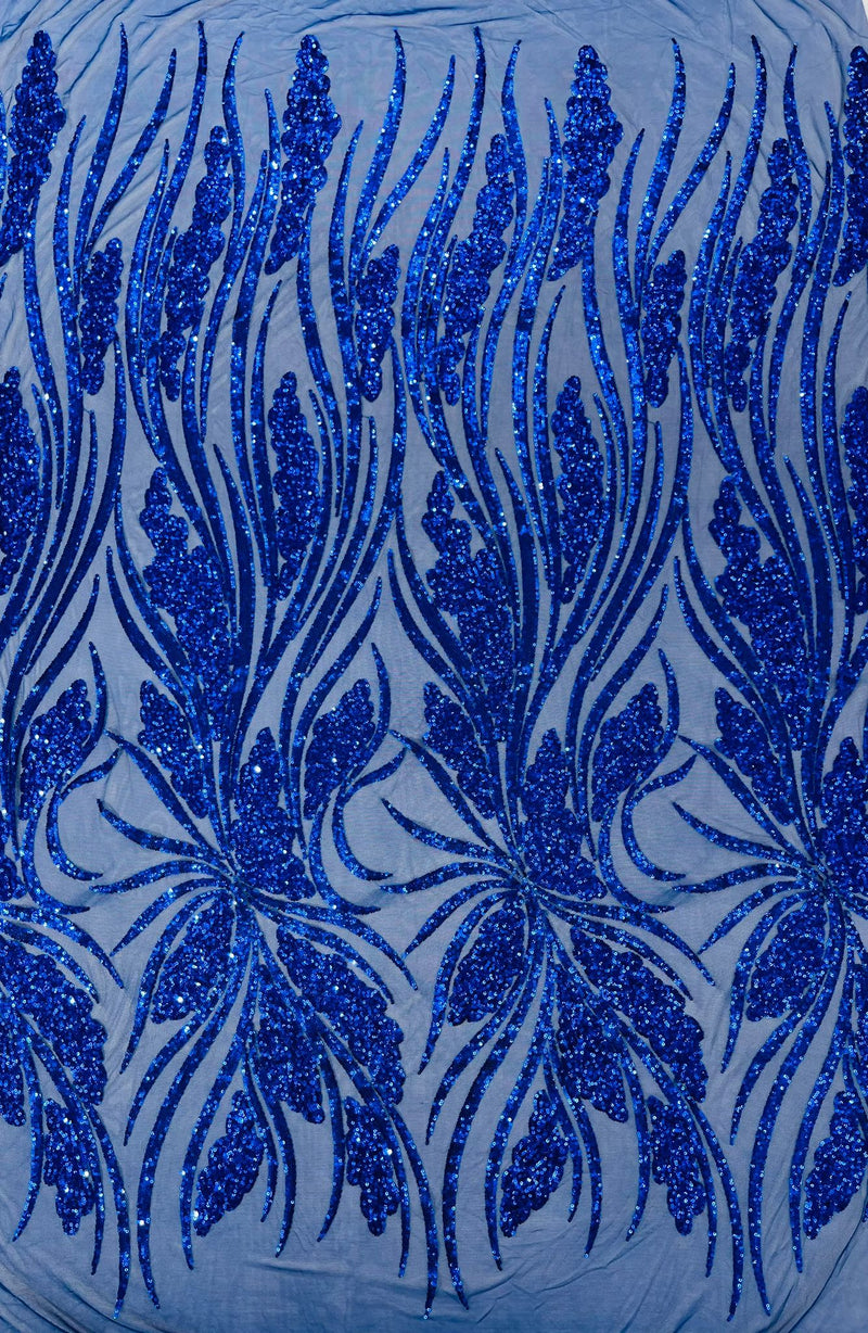 Feather damask shiny sequin design on a 4 way stretch mesh Fabric-prom-sold by The yard.