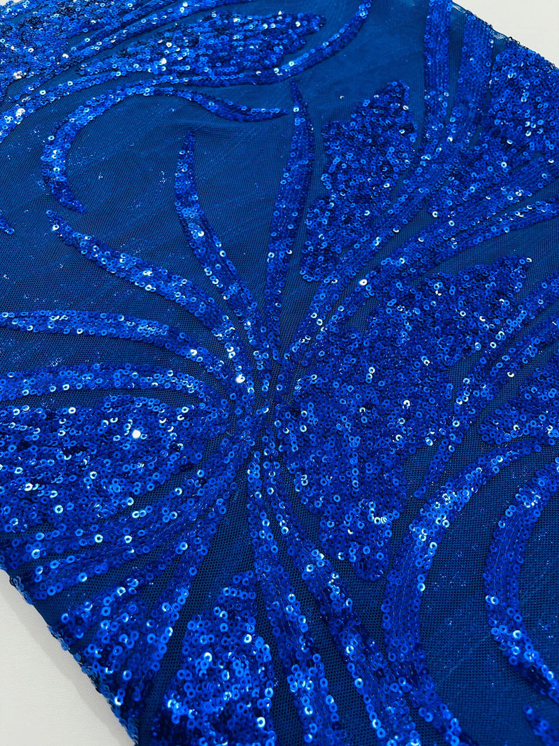 Feather damask shiny sequin design on a 4 way stretch mesh Fabric-prom-sold by The yard.