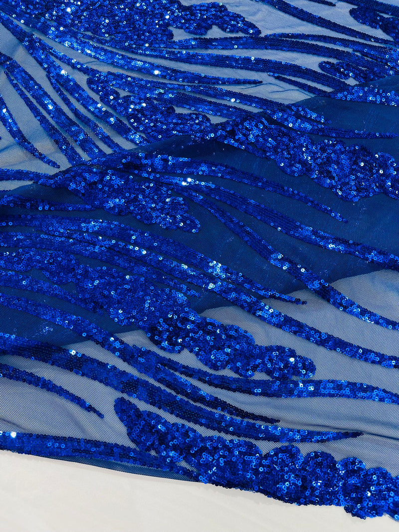 Feather damask shiny sequin design on a 4 way stretch mesh Fabric-prom-sold by The yard.