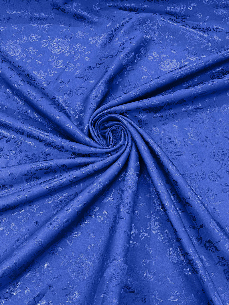 Royal Blue - 60" Wide Polyester /Flowers Brocade Jacquard Satin Fabric/ SoldByTheYard.