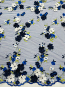 Multi Color 3d floral Daisy Design Embroider Lace 54" Wide| New Creations Fabric & Foam Inc.