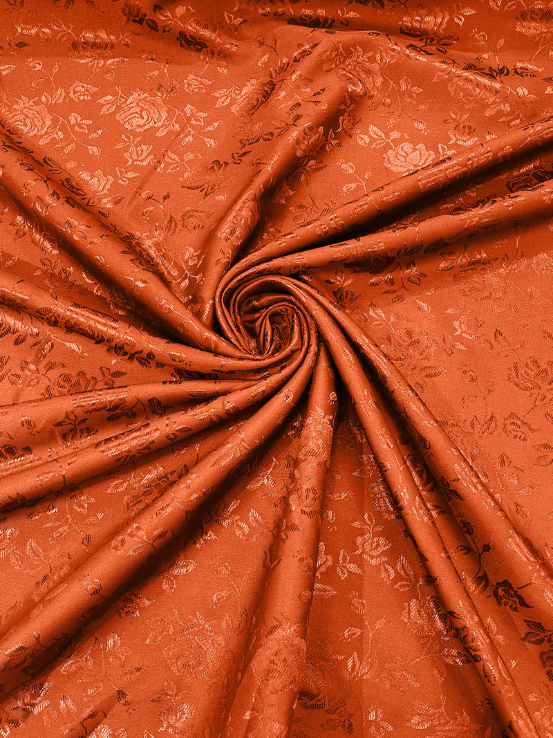 Rust - 60" Wide Polyester /Flowers Brocade Jacquard Satin Fabric/ SoldByTheYard.