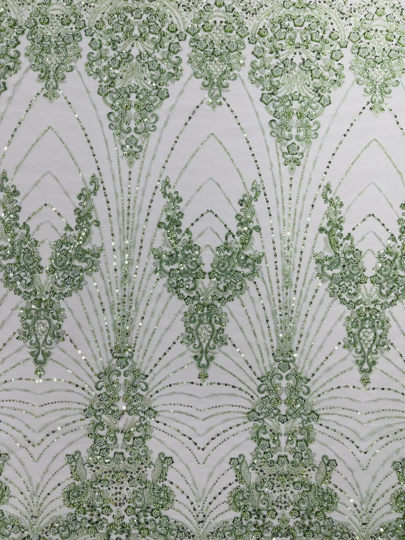 Royalty Damask Beaded Lace Luxury on Mesh, by The Yard.