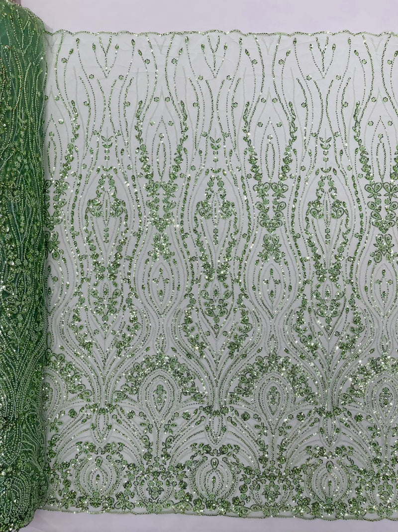 Modern Luxury Beaded Fabric Embroidered on a Mesh Lace, Sold by The Yard.