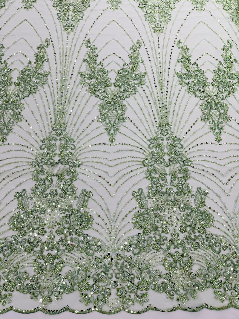 Royalty Damask Beaded Lace Luxury on Mesh, by The Yard.