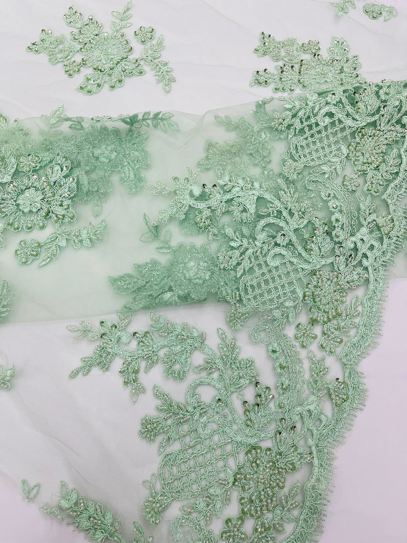 Eva Luxury Beaded Floral Lace, by The Yard.