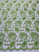 Metallic floral lace design embroidered 54" Wide | New Creations Fabric & Foam Inc.
