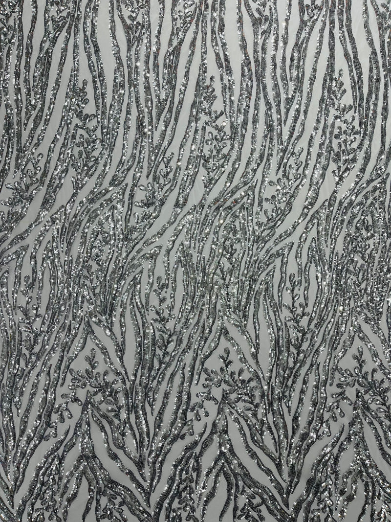 Vine/Root Sequin 4 Way Stretch Mesh Fabric, by The Yard.