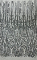 Damask design with sequins embroider on a 4 way stretch mesh fabric.