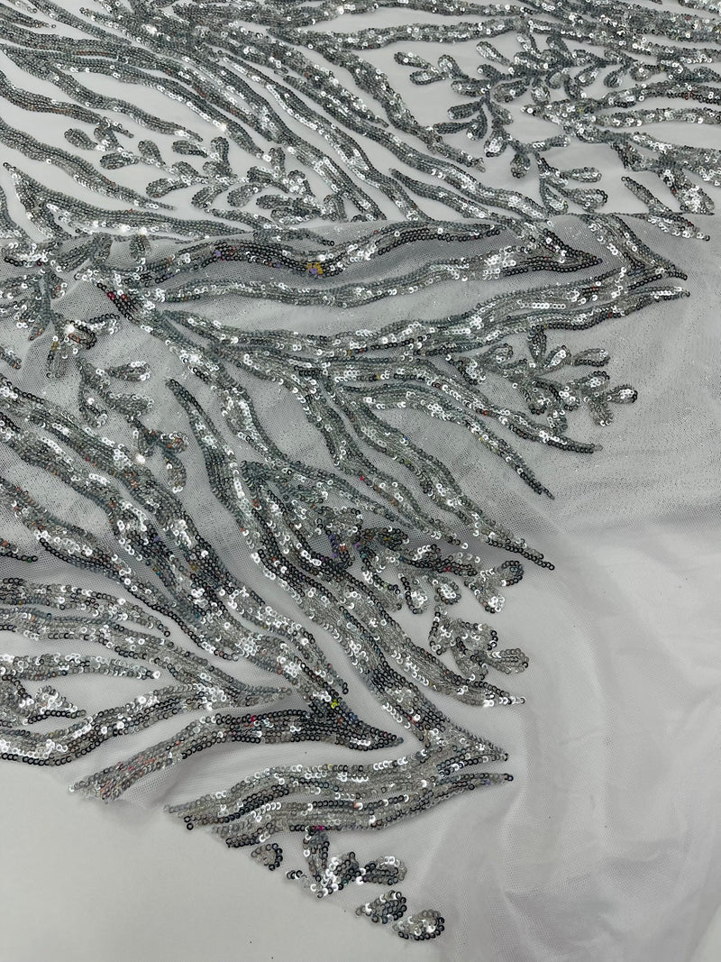 Vine/Root Sequin 4 Way Stretch Mesh Fabric, by The Yard.
