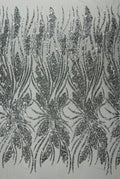 Feather damask shiny sequin design on a 4 way stretch mesh Fabric-prom-sold by The yard.