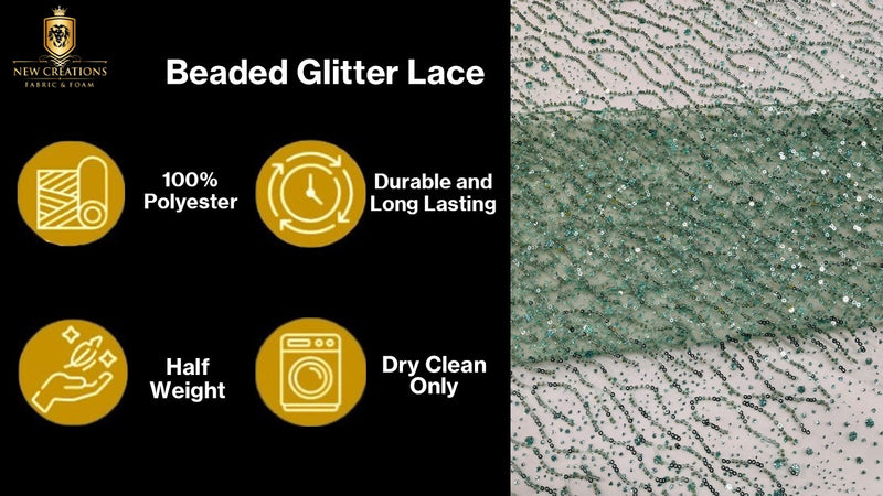 Sparkling Glitter Beads Sequin Fabric, Wave Design, Fabric Embroidered on a Mesh Lace Wedding Bridal Dress.