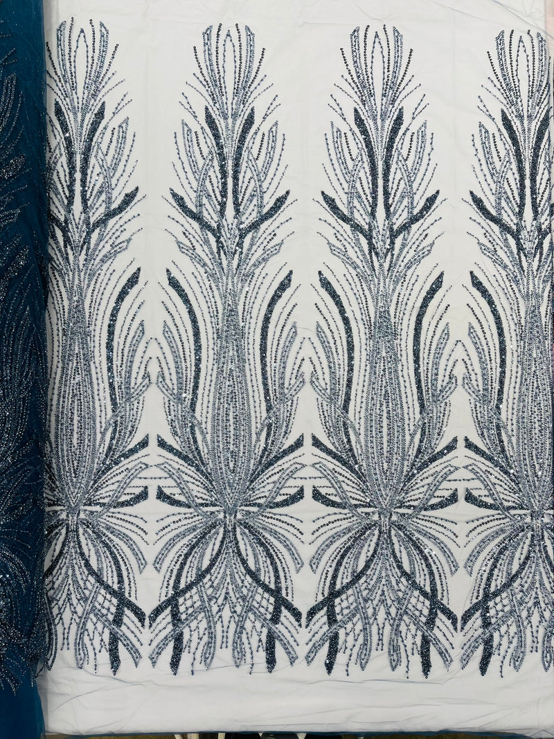 Palm Beaded Damask Design Fabric, by The Yard.