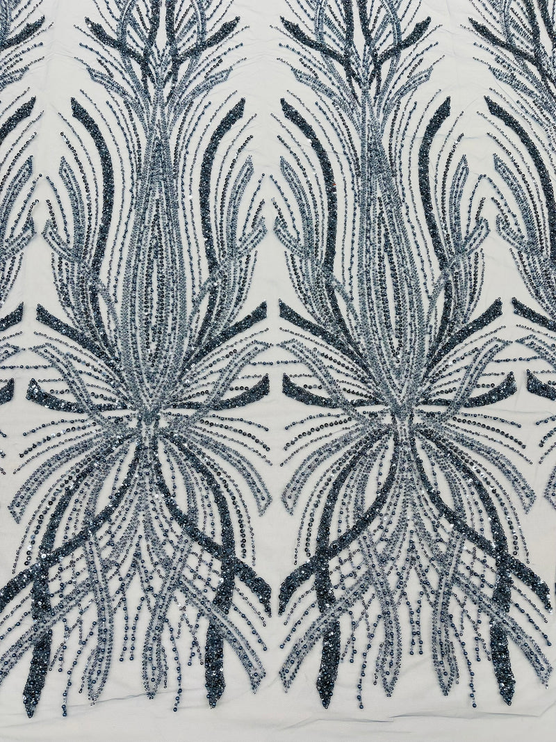 Palm Beaded Damask Design Fabric, by The Yard.