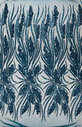 Feather damask shiny sequin design on a 4 way stretch mesh Fabric-prom-sold by The yard.