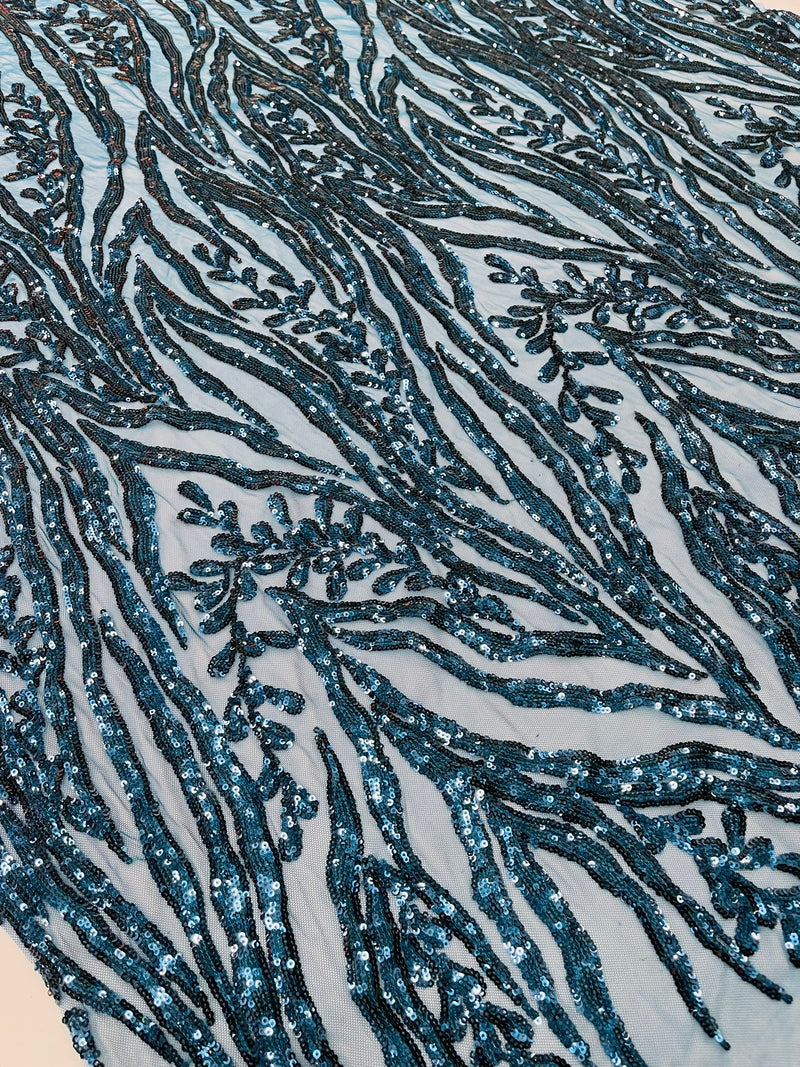 Vine/Root Sequin 4 Way Stretch Mesh Fabric, by The Yard.
