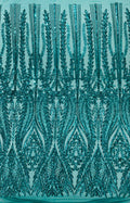 Damask design with sequins embroider on a 4 way stretch mesh fabric.