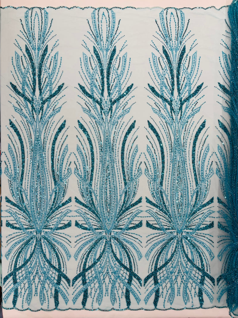 Palm Beaded Damask Design Fabric, by The Yard.