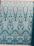 Modern Luxury Beaded Fabric Embroidered on a Mesh Lace, Sold by The Yard.