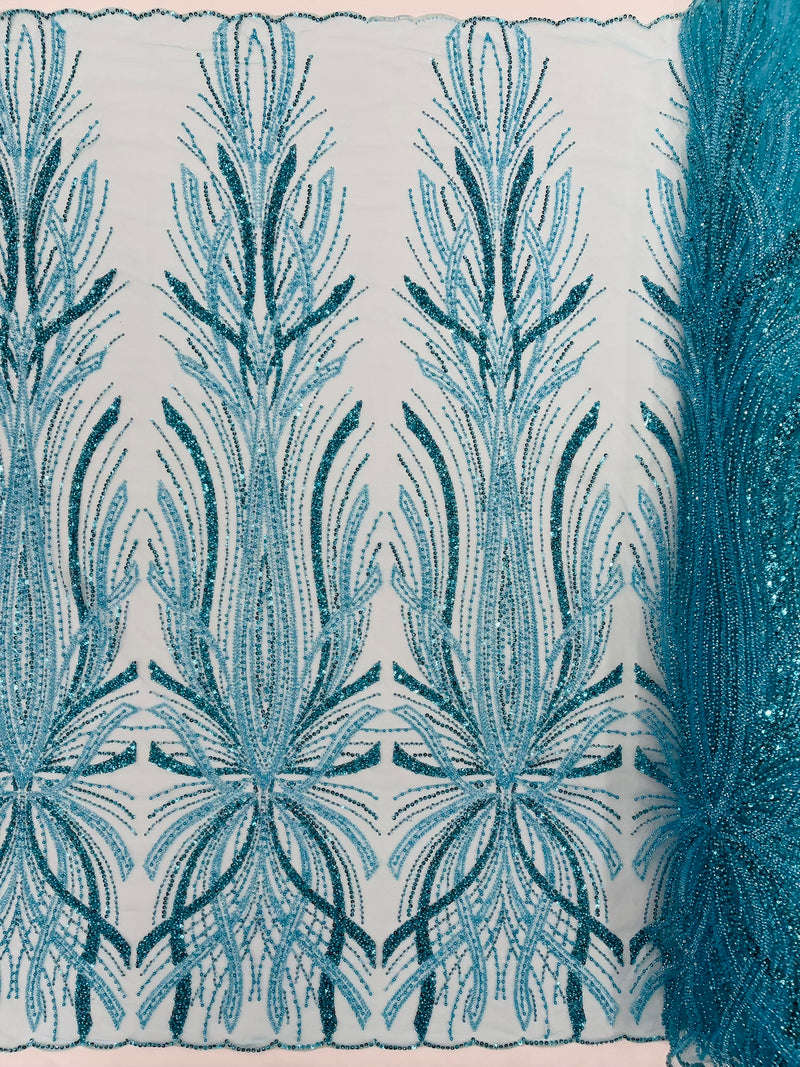 Palm Beaded Damask Design Fabric, by The Yard.