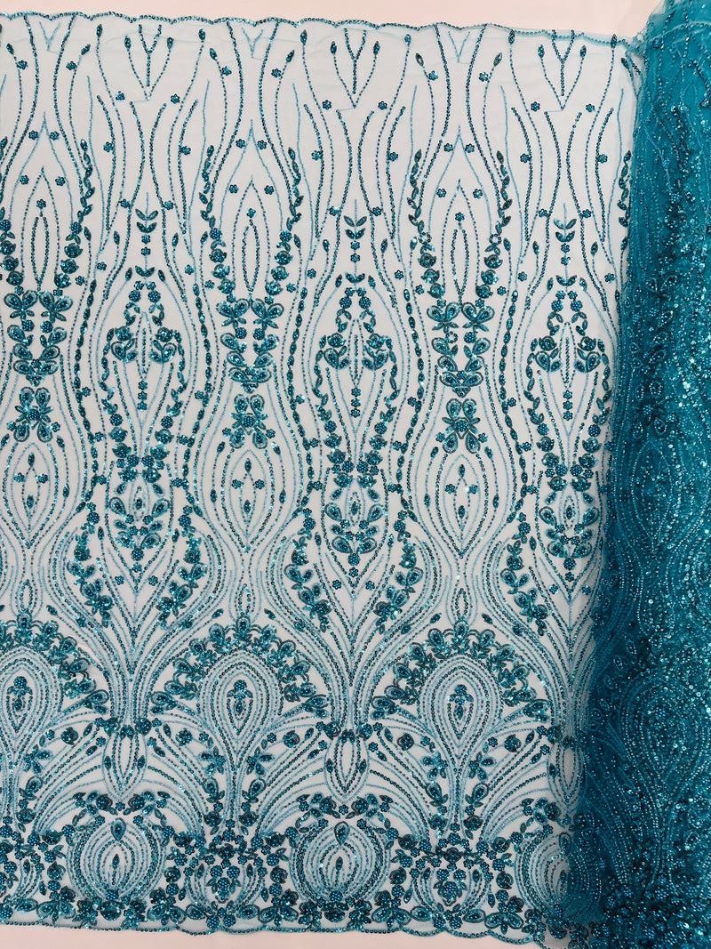 Modern Luxury Beaded Fabric Embroidered on a Mesh Lace, Sold by The Yard.