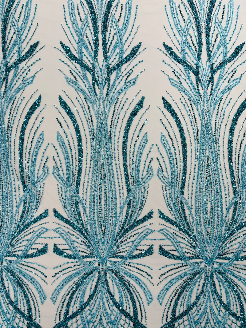 Palm Beaded Damask Design Fabric, by The Yard.