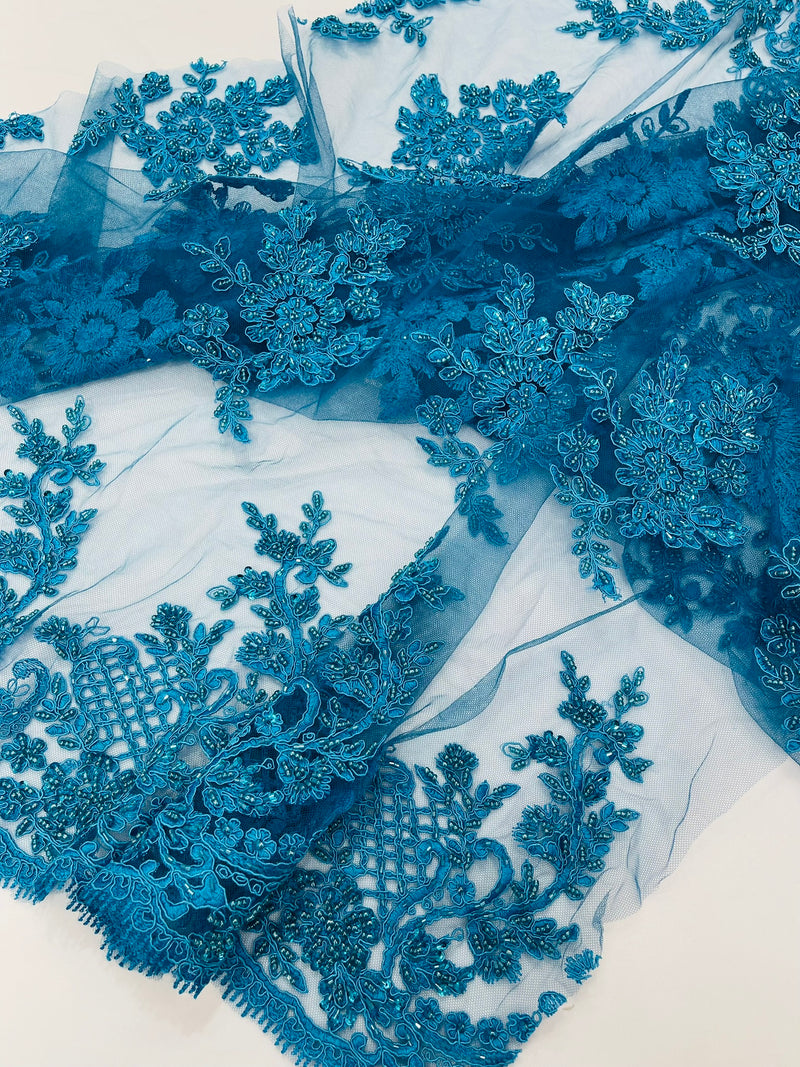 Eva Luxury Beaded Floral Lace, by The Yard.