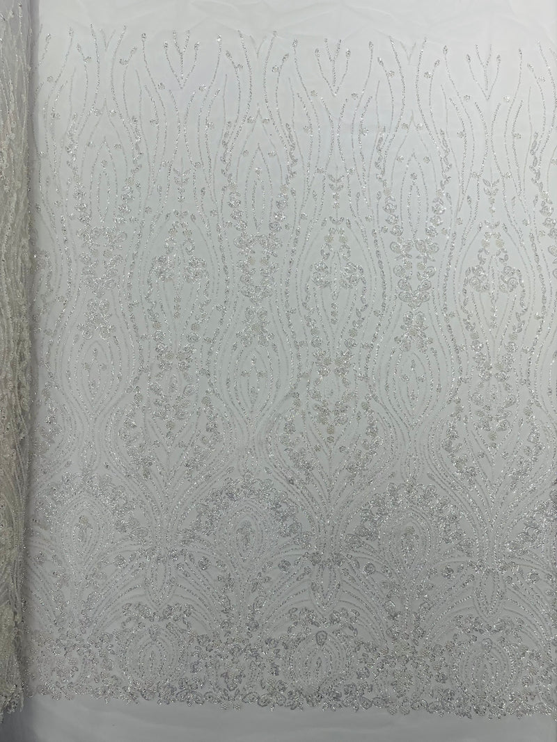 Modern Luxury Beaded Fabric Embroidered on a Mesh Lace, Sold by The Yard.