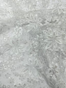Metallic floral lace design embroidered 54" Wide | New Creations Fabric & Foam Inc.