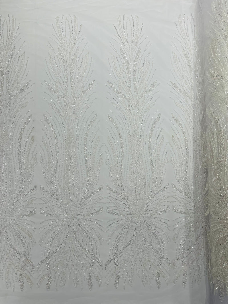 Palm Beaded Damask Design Fabric, by The Yard.