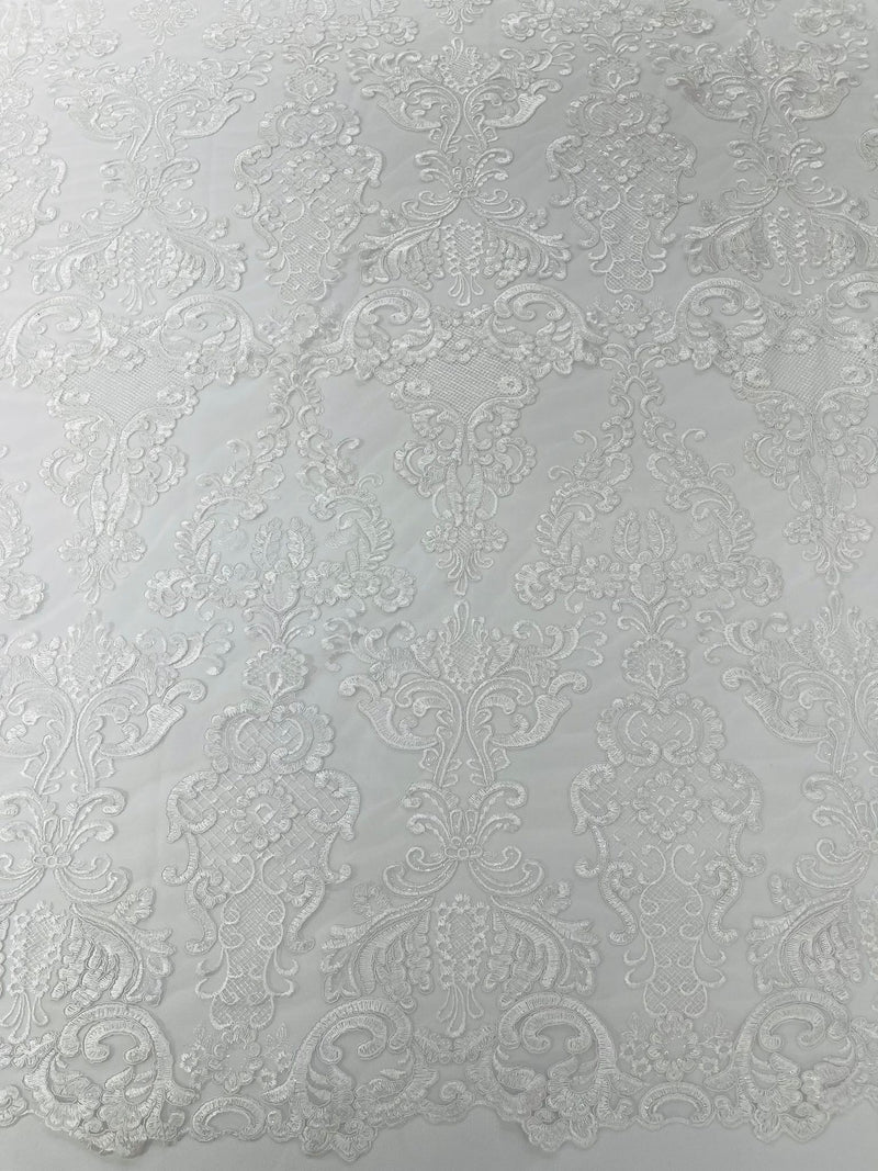 Embroidery Damask Design With Sequins On A Mesh Lace Fabric/Prom/Wedding.