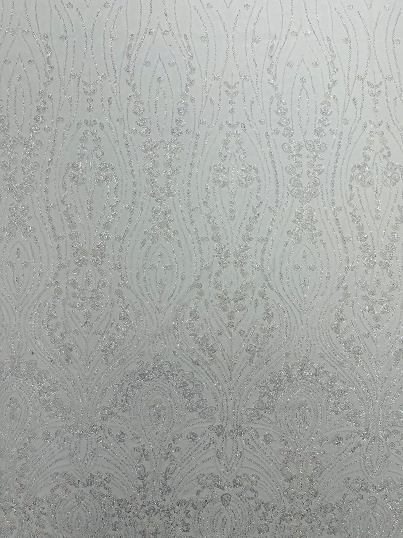 Modern Luxury Beaded Fabric Embroidered on a Mesh Lace, Sold by The Yard.