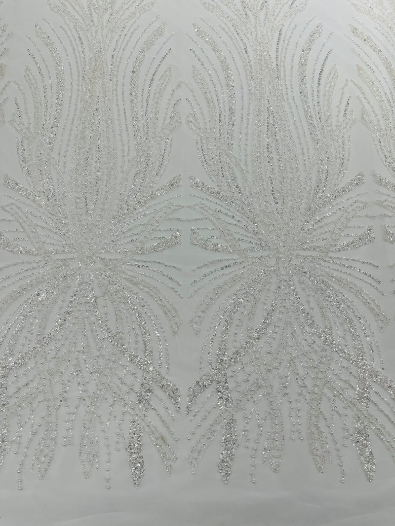 Palm Beaded Damask Design Fabric, by The Yard.