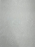 Geometric Feather wing shiny sequin design on a 4 way stretch mesh Fabric-prom-sold by the yard.