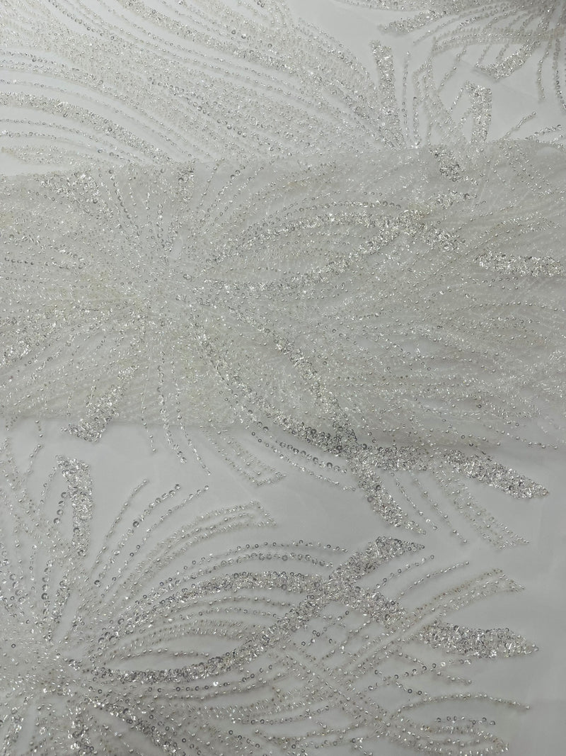 Palm Beaded Damask Design Fabric, by The Yard.