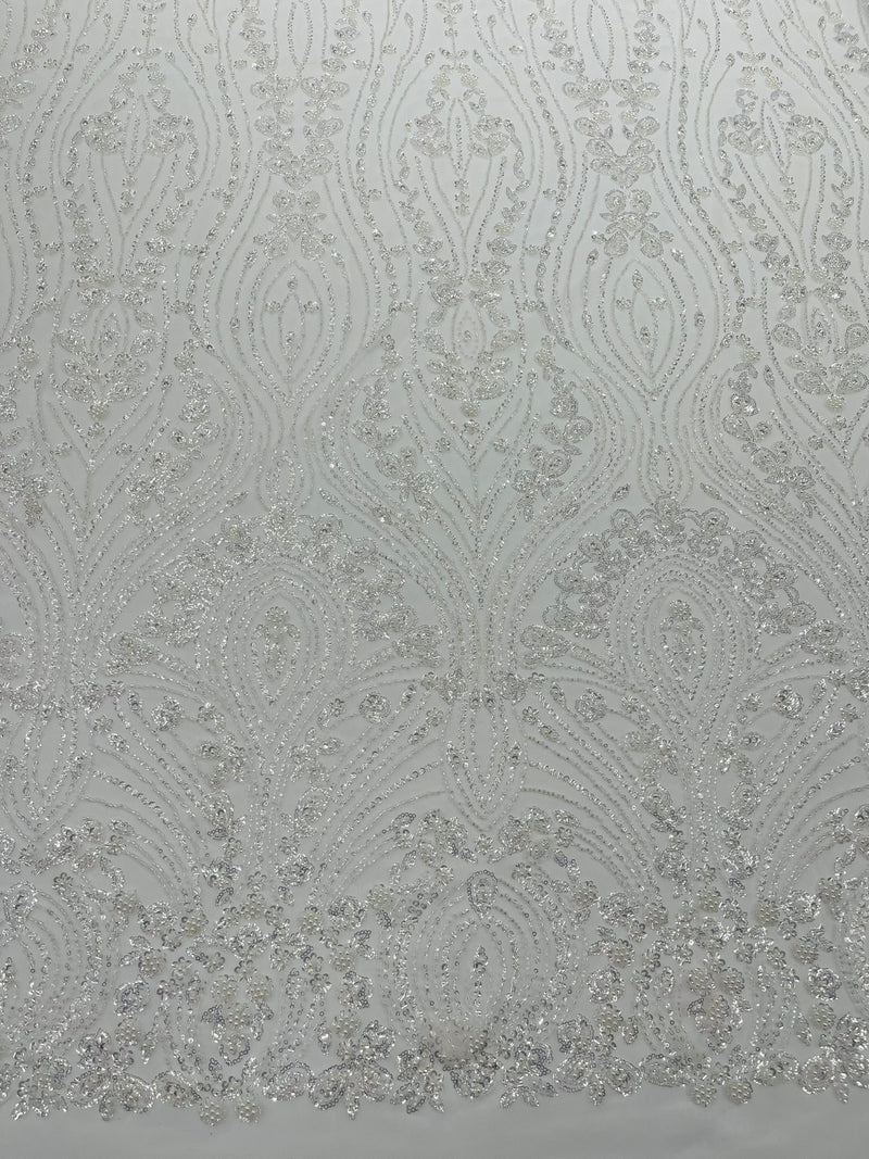 Modern Luxury Beaded Fabric Embroidered on a Mesh Lace, Sold by The Yard.