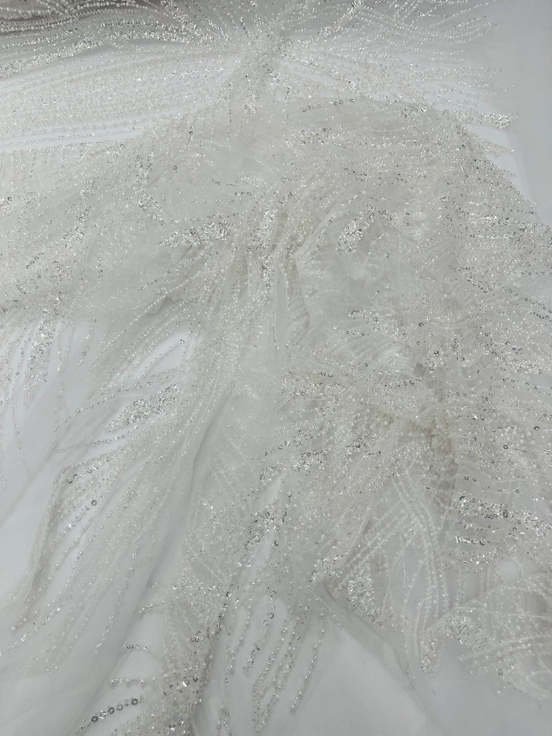 Palm Beaded Damask Design Fabric, by The Yard.