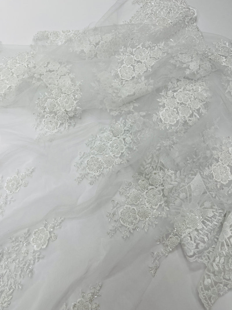 Classic Beaded Damask Lace, by The Yard.