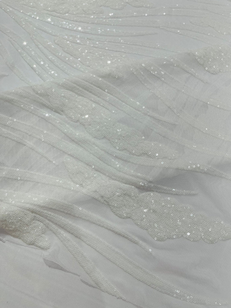 Feather damask shiny sequin design on a 4 way stretch mesh Fabric-prom-sold by The yard.