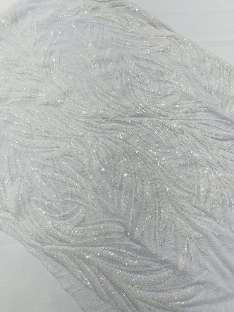 Feather Wing Shiny Sequin Design on a 4 Way Stretch mesh Fabric-Prom-Sold by The Yard.