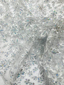 Metallic floral lace design embroidered 54" Wide | New Creations Fabric & Foam Inc.
