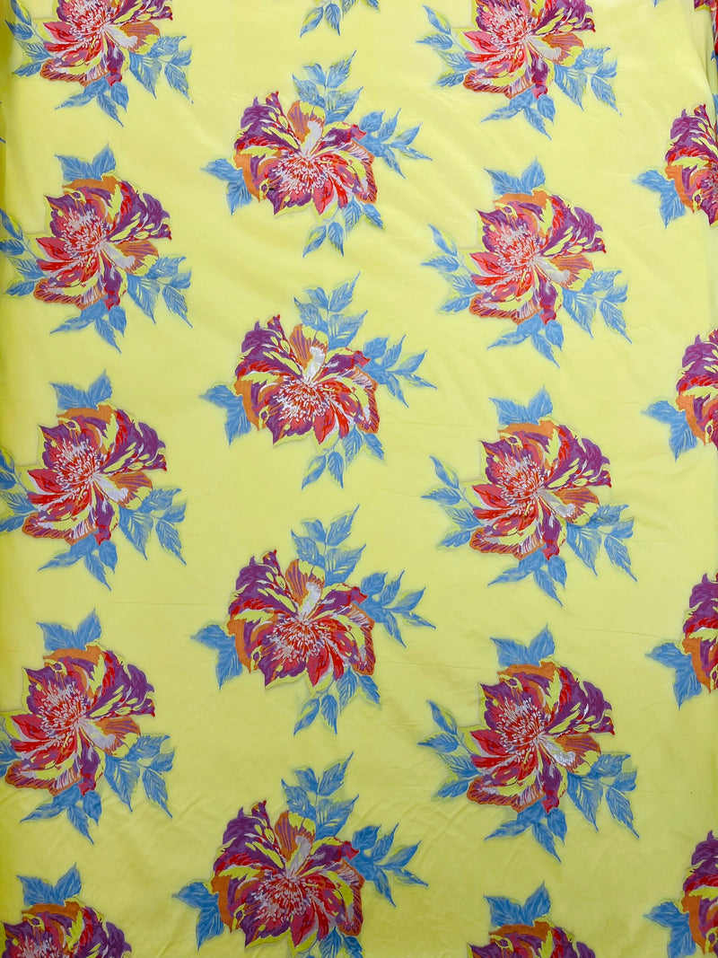 Multi Floral Color Jacquard Satin, Sold by The Yard.