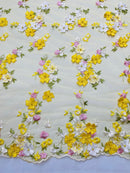 Multi Color 3d floral Daisy Design Embroider Lace 54" Wide| New Creations Fabric & Foam Inc.