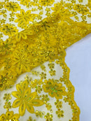 Metallic floral lace design embroidered 54" Wide | New Creations Fabric & Foam Inc.