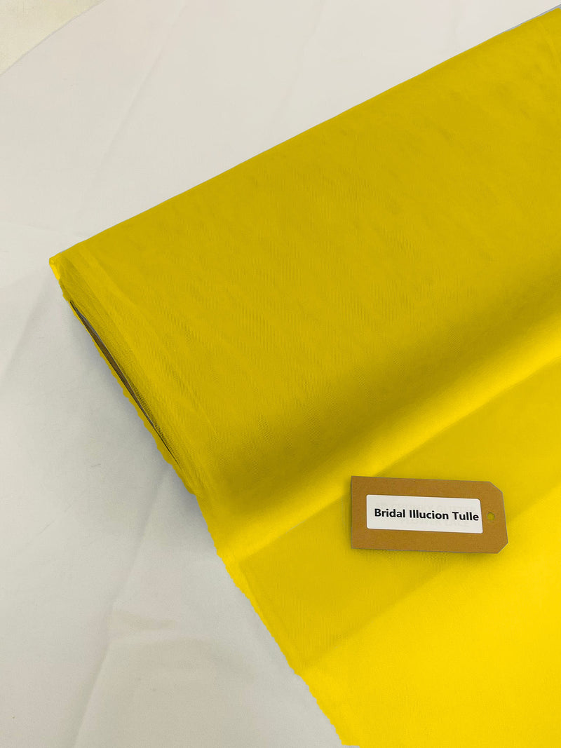 Yellow - Bridal Illusion Tulle 108"Wide  Polyester Premium Tulle Fabric Bolt, By The Roll.