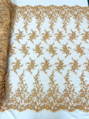 BIG FLORAL DAMASK BEADED MESH LACE FABRIC (By The Yard) - New Creations Fabric & Foam Inc