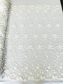 BIG FLORAL DAMASK BEADED MESH LACE FABRIC (By The Yard) - New Creations Fabric & Foam Inc