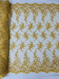 BIG FLORAL DAMASK BEADED MESH LACE FABRIC (By The Yard) - New Creations Fabric & Foam Inc