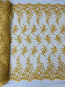 BIG FLORAL DAMASK BEADED MESH LACE FABRIC (By The Yard) - New Creations Fabric & Foam Inc