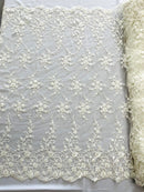 BIG FLORAL DAMASK BEADED MESH LACE FABRIC (By The Yard) - New Creations Fabric & Foam Inc